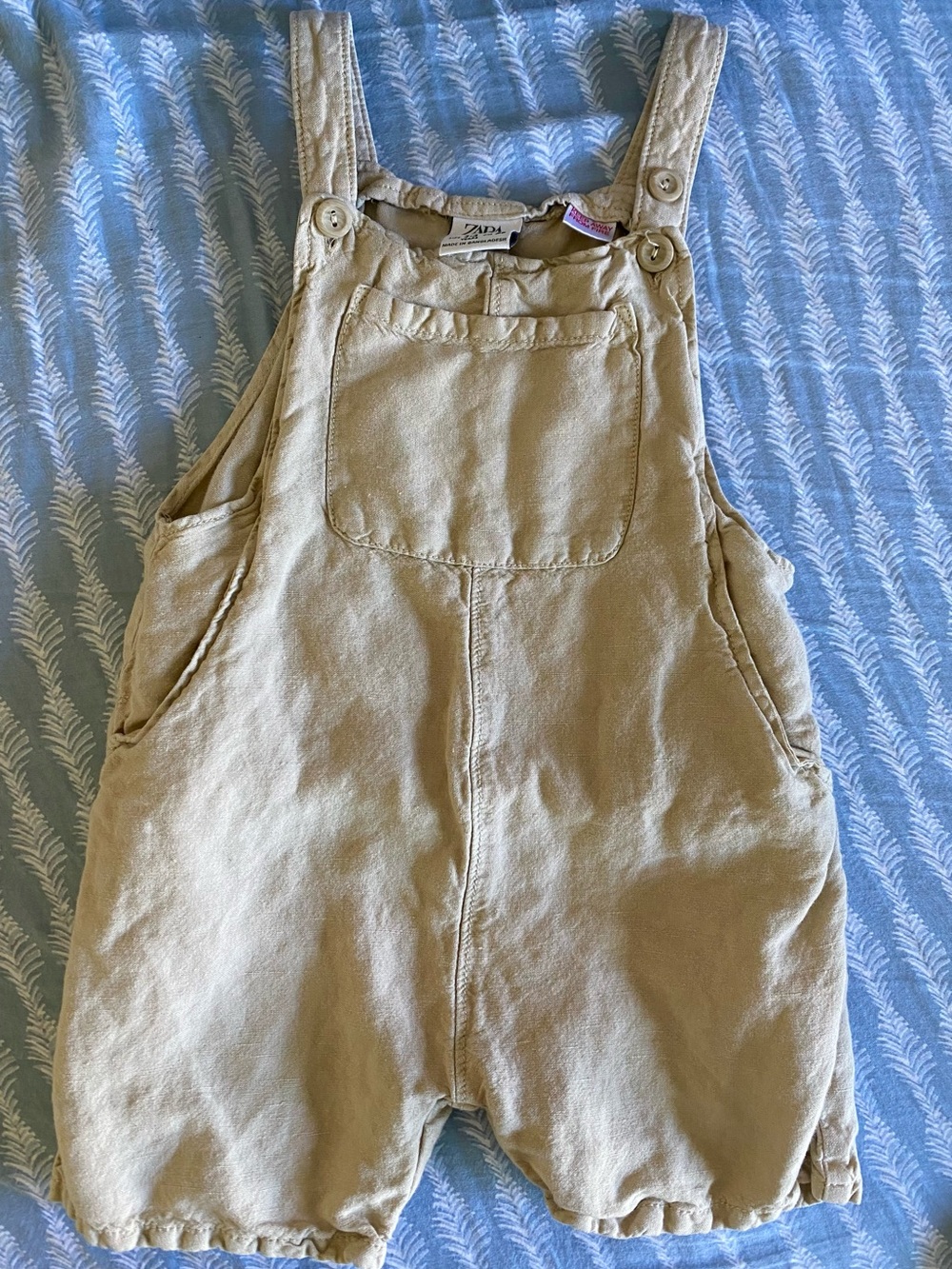 Zara Kids 2-3 Years Neutral Beige Cotton Pocket Overalls